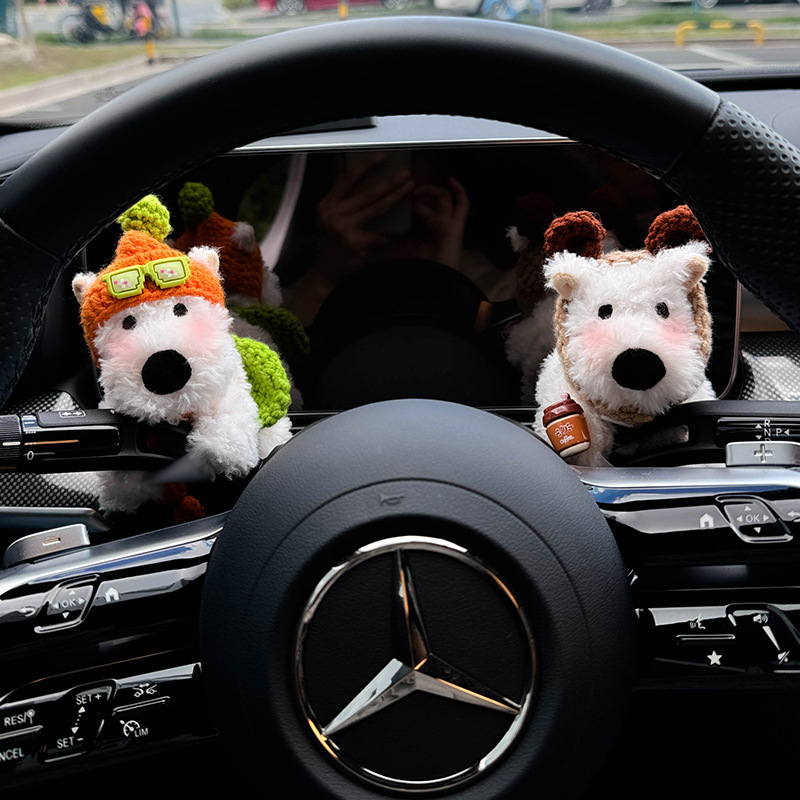 West Highland Car Car Bloque Decoración Luz de giro Muñeca de cachorro Limpiaparabrisas Muñeca Adornos de espejo retrovisor Mujer