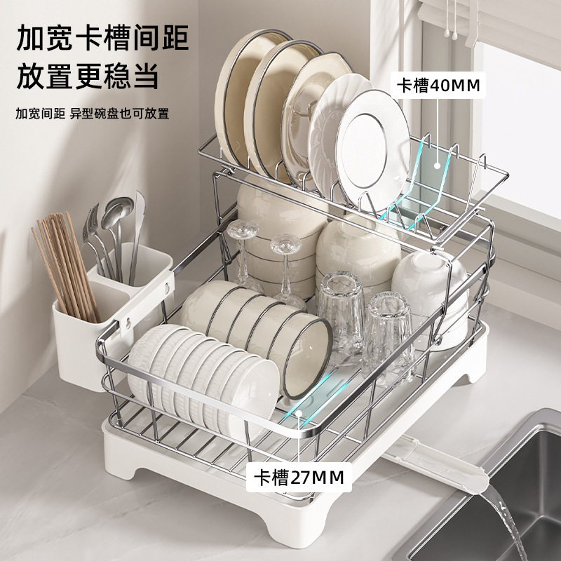 25年新しい排水ボウルラック家庭用キッチン大容量防錆ライト高級304ステンレス鋼食器ラック排水ラック|undefined