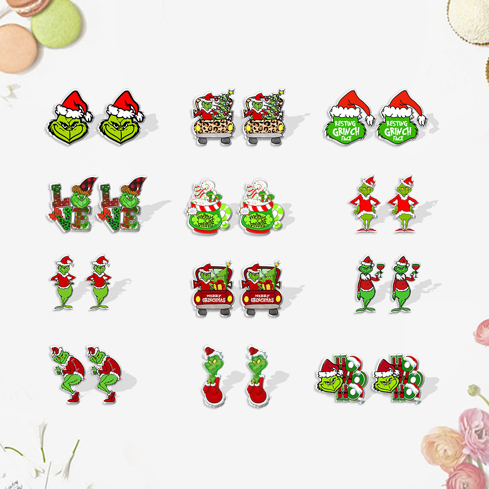 Cute Cartoon Christmas Hat Christmas Tree Arylic Epoxy Christmas Women's Earrings 1 Pair display picture 1