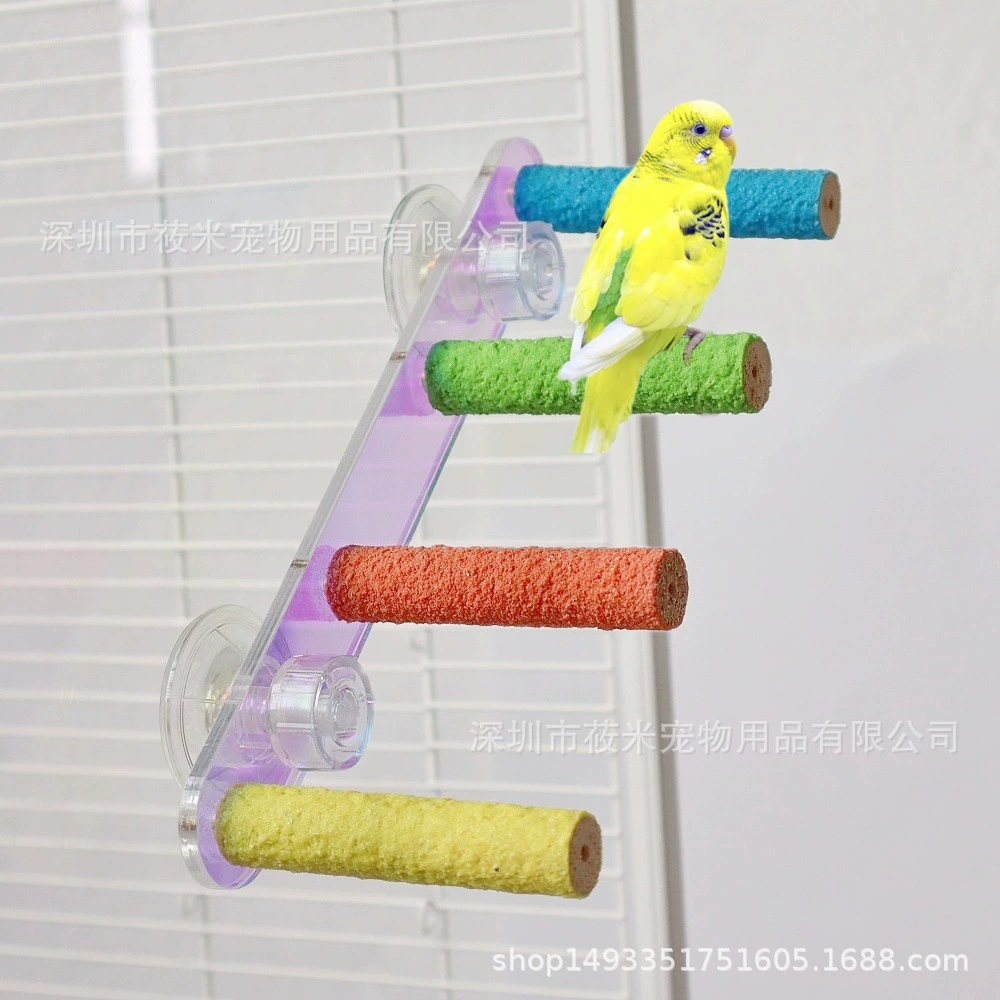 Красочная акриловая лестница для попугая, подставка на присоске, тренировочная подставка для птиц, маленькая забавная игрушка для домашних животных, игра, упражнения