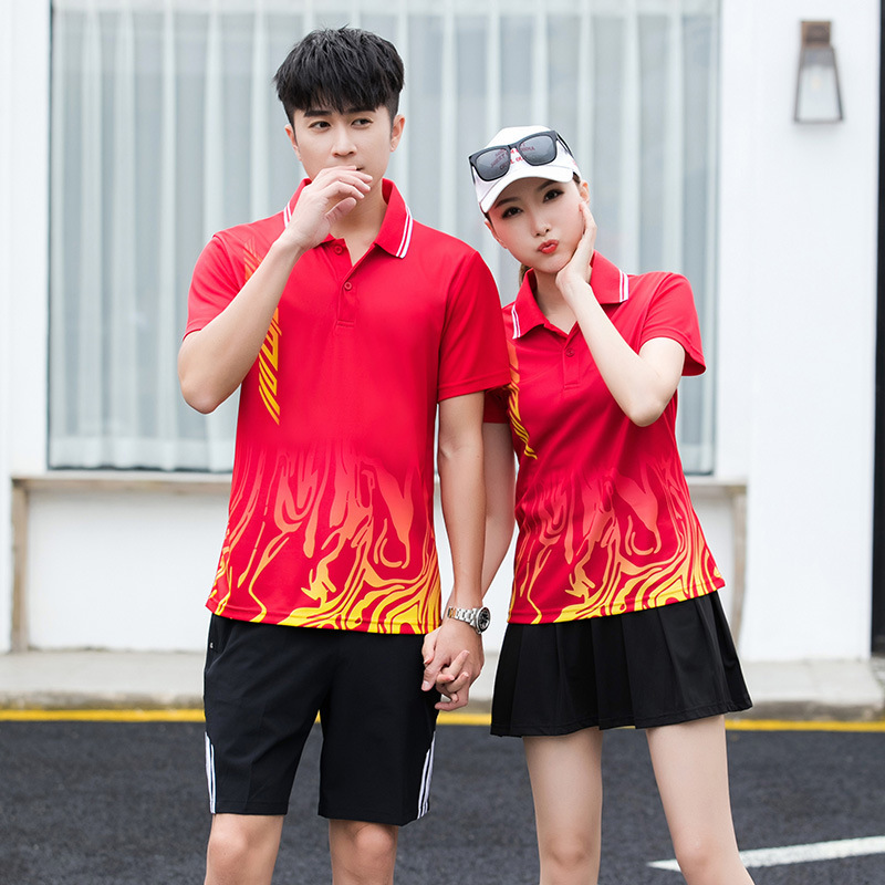 Summer sports short-sleeved men's and women's quick-drying lapel T-shirt couples polo shirt group clothing class clothing performance clothing badminton clothing