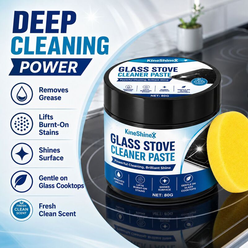 KineShineX Kitchen Stove Cleaning Paste 80G comes with a cleaning sponge to remove heavy grease, burnt marks, and sauce residues KineShineX Kitchen Stove Cleaning Paste 80G comes with a cleaning sponge to remove heavy grease, burnt marks, and sauce residues
