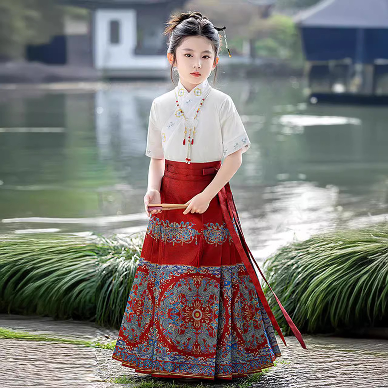 古风女童汉服套装夏天2024新款中大童初中生国潮儿童马面裙表演服