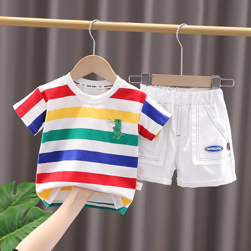 Cute Cartoon Stripe Cotton Boys Clothing Sets display picture 2