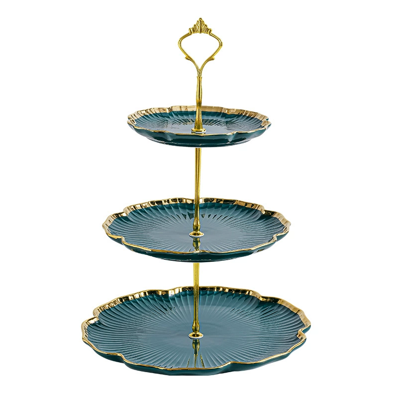 Multi-tier ceramic serving stand Nordic, 2–3 layer gold-trim dessert plate