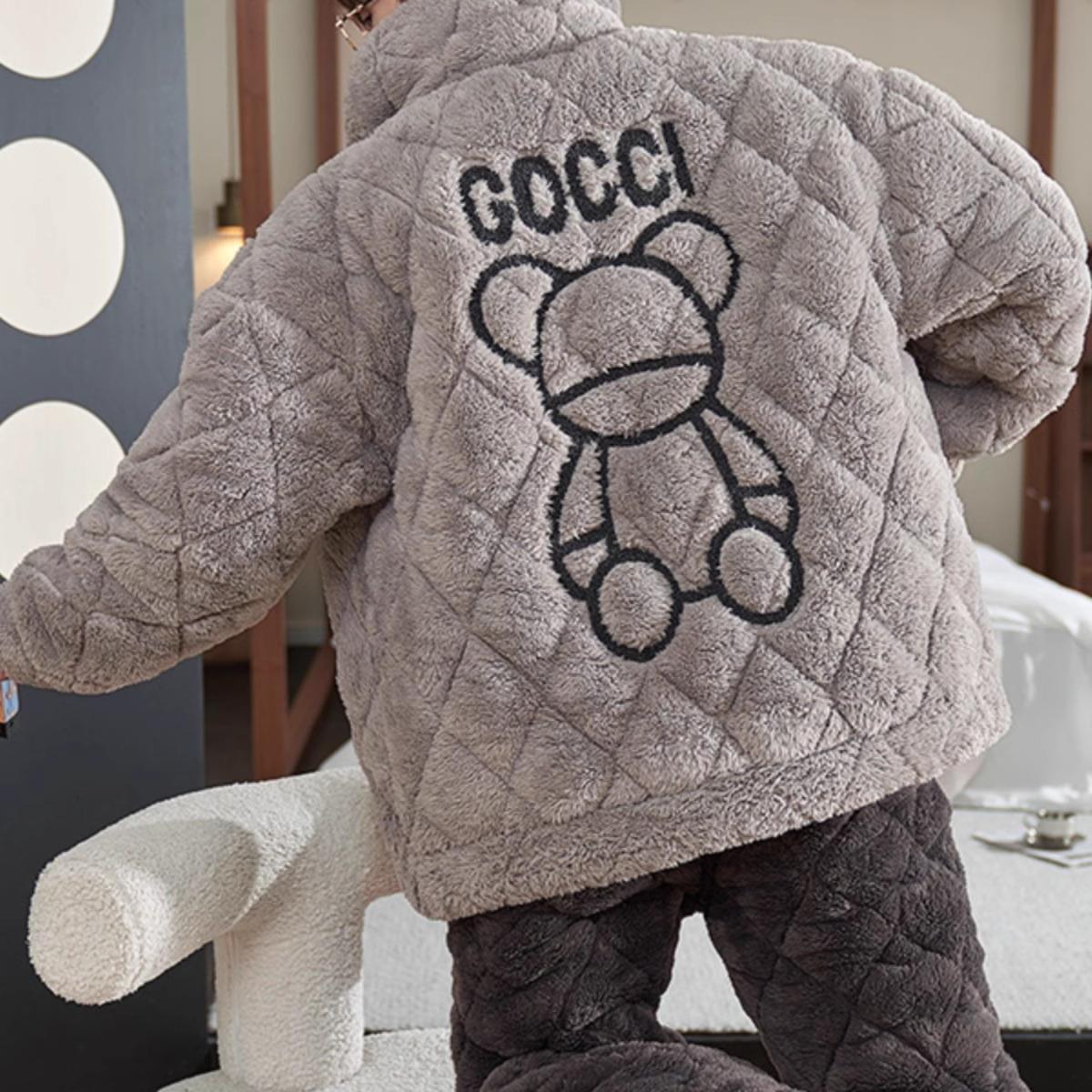 잠옷 남자 겨울 산호 양털 기모 3 층 퀼트 겨울 남자 10 대 학생 큰 어린이 세트