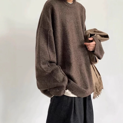 Fall/Winter Retro Solid Color Knit Sweater for Men and Women, Lazy Style Loose and Versatile Basic Couple's Sweater Coat