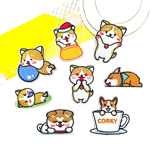 Premium Original Cute Corgi Dog Series Self-adhesive Embroidered Patch Fabric Sticker for Fashion Accessories DIY Embroidery