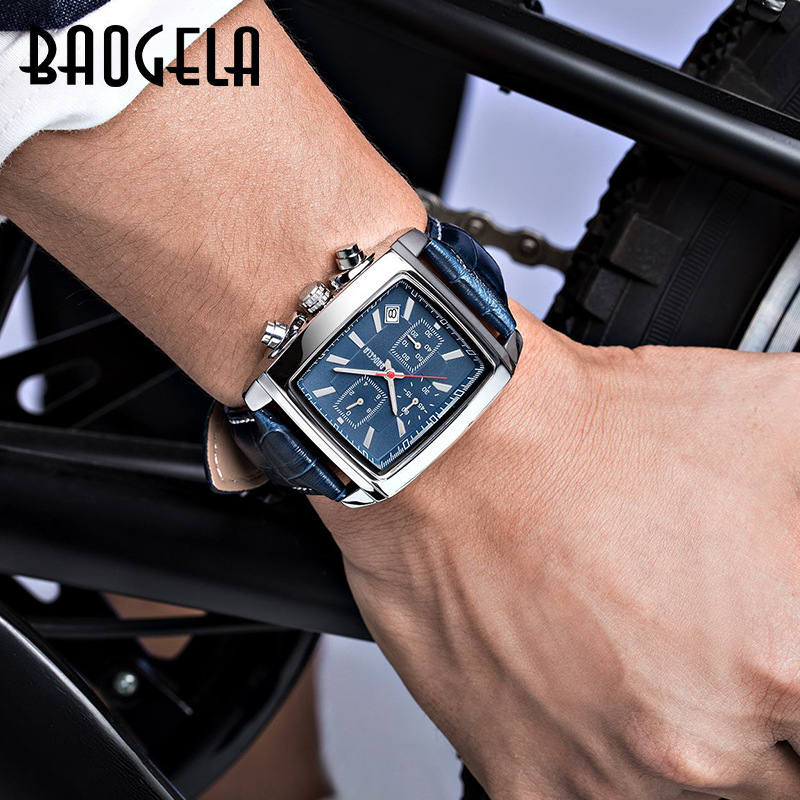 Nouvelle montre BAOGELA, calendrier multifonctionnel carré de mode Vintage pour hommes, montre à Quartz pour hommes en cuir véritable_voghion.com