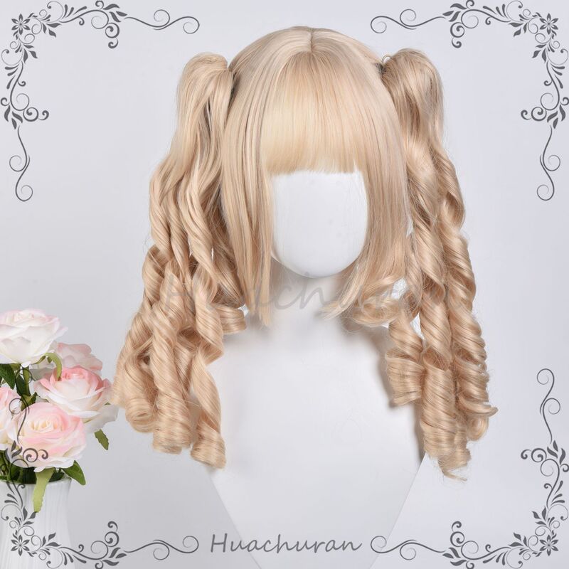 Color Gold Beige Elegant Retro Roman Roll Horsetail Double Fiber Heat Resistant Women Lolita Tiger Mouth Clip Wig