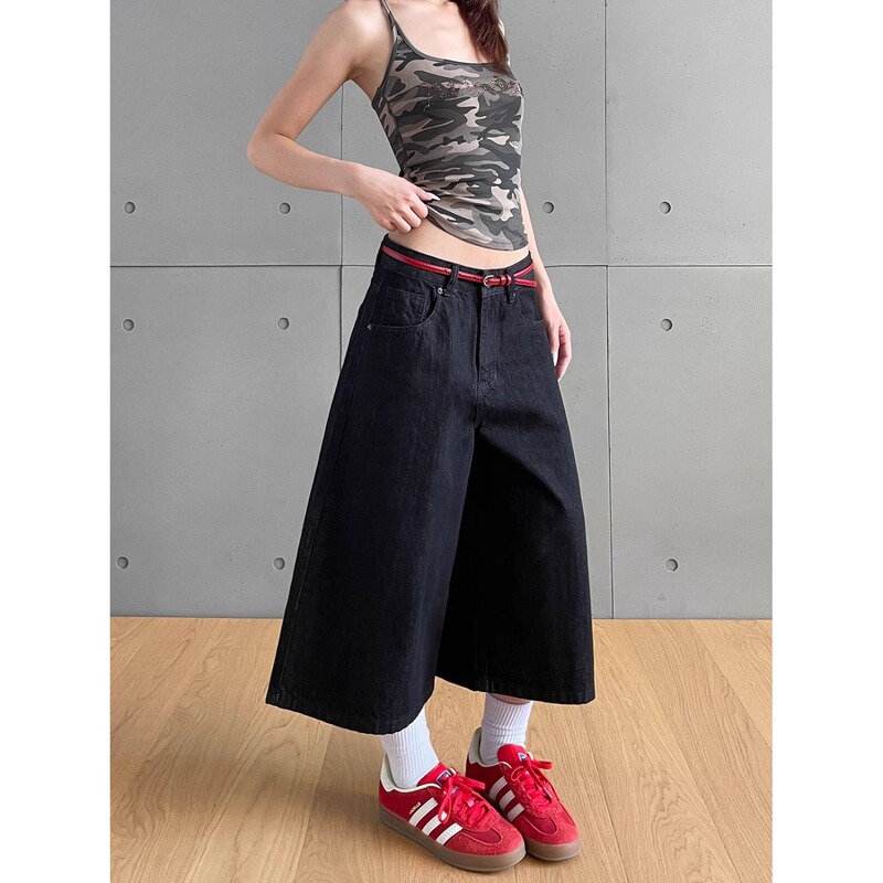 Plus-Size American Retro Printed Cropped Jeans for Women, Stylish New Summer Design, Loose Straight-Leg Slimming Wide-Leg Pants