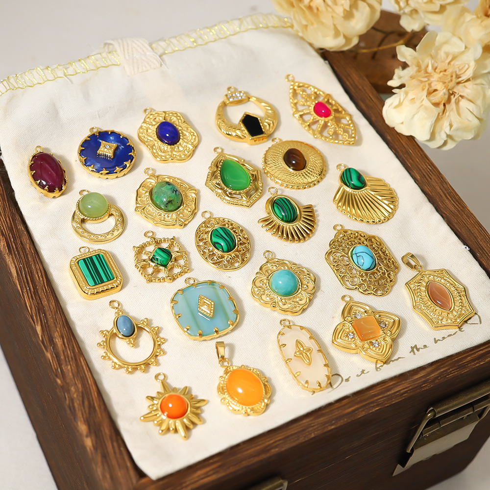 DIY colgante de piedra natural accesorios 18K chapado al vacío collar de acero de titanio pendientes productos semiacabados accesorios fábrica al por mayor