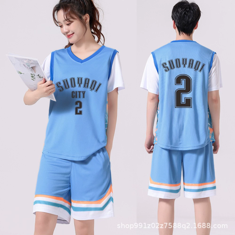 Поддельные два комплекта баскетбольной одежды с короткими рукавами