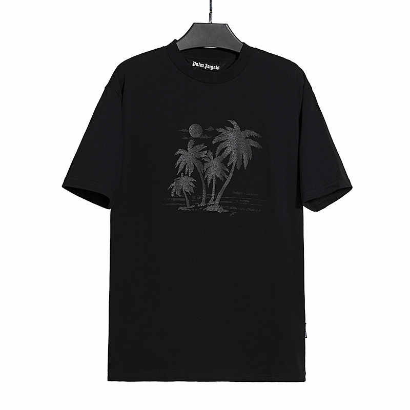 European and American High Street Palm Angels Coconut Tree Foam Print Embroidery Unisex Couple Casual Short-Sleeve T-Shirt