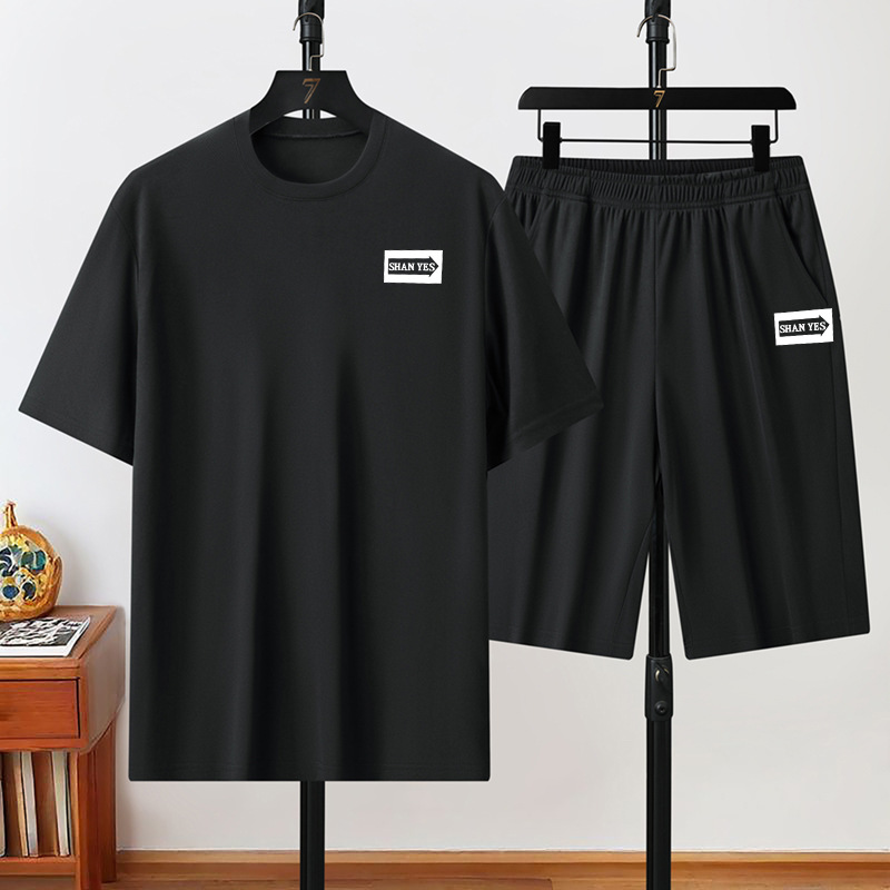 Verano hombre de tamaño europeo manga corta cuello redondo traje deportivo casual de alta calidad moda transfronteriza cuello deportivo manga corta hombre