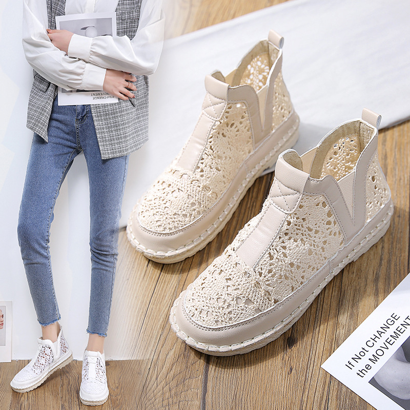 2022 새로운 여름 캐주얼 메쉬 통기성 플랫 심플 학생 메쉬 통기성 미디엄 캔버스 신발 여성용