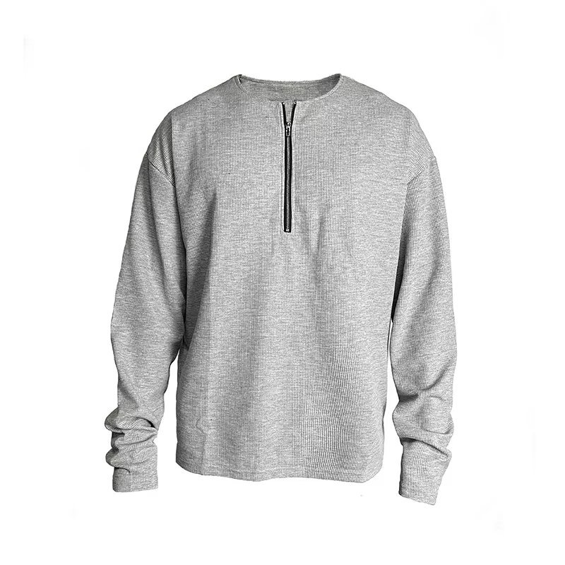 Sweat à capuche ample à col rond en coton gaufré pour le printemps et l'automne_voghion.com