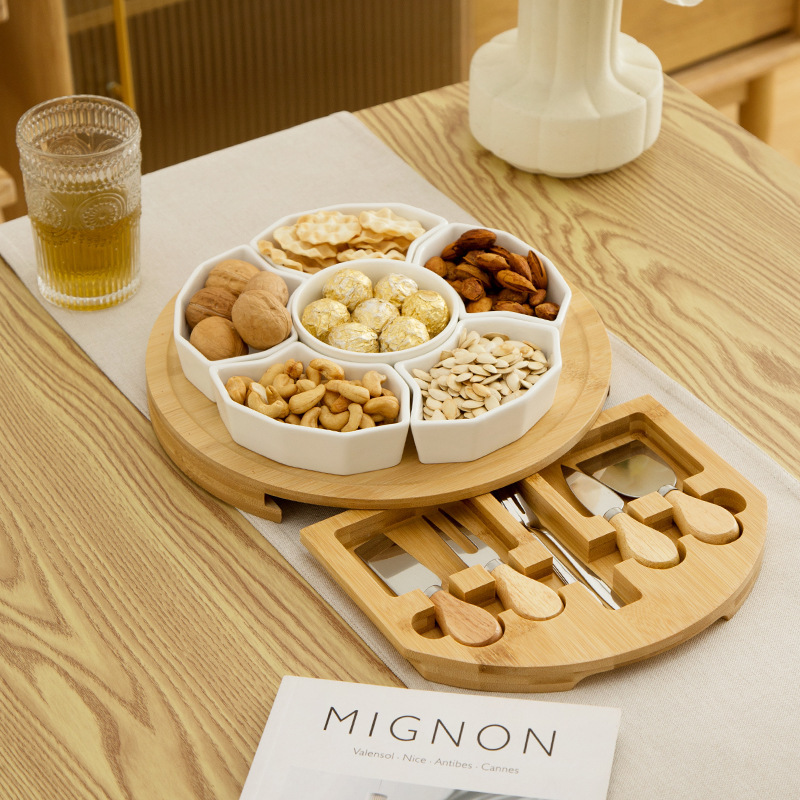 cheese snack plate suit bread board fruit dessert bamboo chopping board with drawer Western plate cheese cheese plate