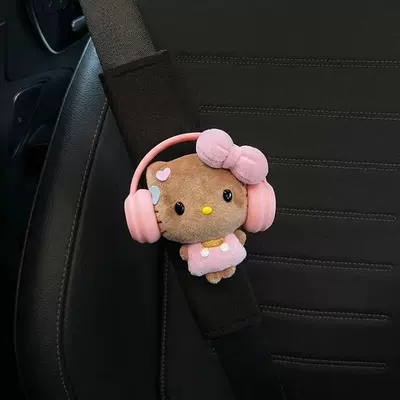 Shoulder Pads for Women, Cute, Seat belt shoulder pad - pink-earphones-pink-beanie-eyes-kt-standard