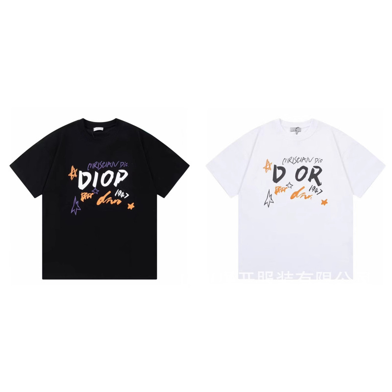 クロスボーダー 25ssCD ホームファッションブランド春夏新作落書きペイントレタープリントユニセックス純綿半袖Tシャツ|undefined