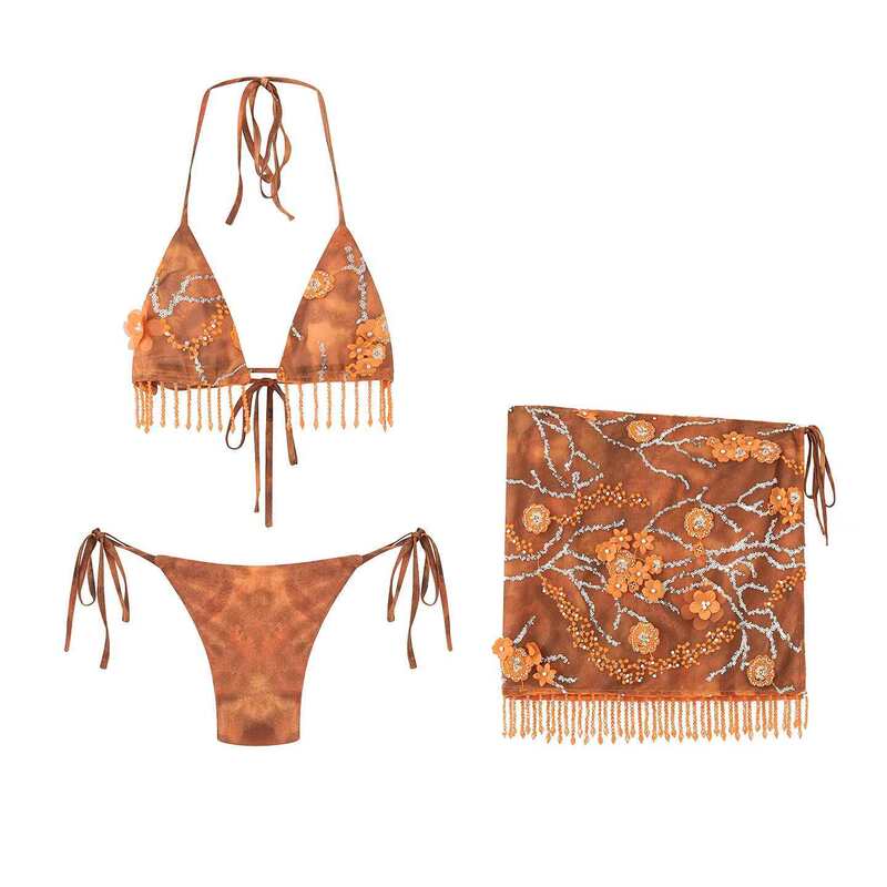Tassel Lace-Up Skirt, Cross-Border Vacation Bikini, Printed European and American Fashion Two-Piece Set, Sexy for Women Tassel Lace-Up Skirt, Cross-Border Vacation Bikini, Printed European and American Fashion Two-Piece Set, Sexy for Women