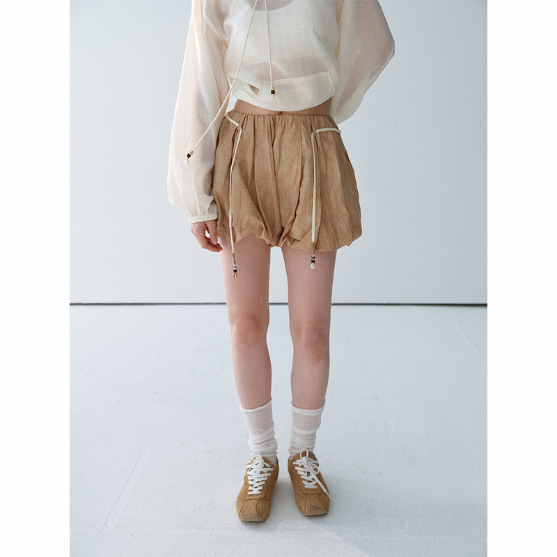 [Daihe] Summer New Casual High Waist Tencel Linen Fried Color Fluffy Short Drawstring Pumpkin Pants H8942