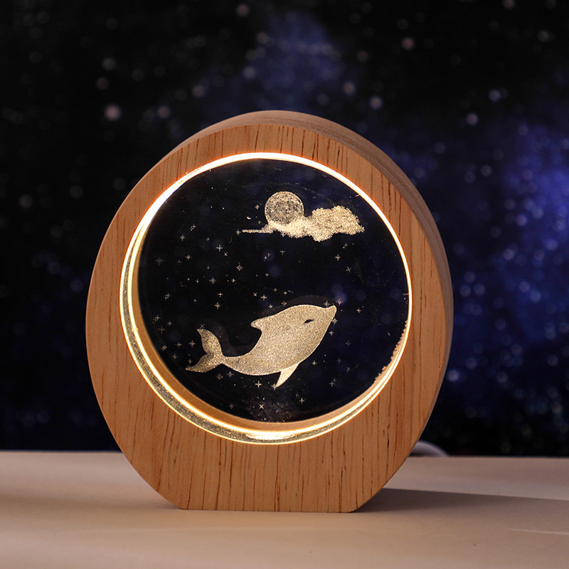 越境星小夜灯3d内彫刻発光水晶デスクトップ置物木製ベース誕生日プレゼント学生プレゼント|undefined