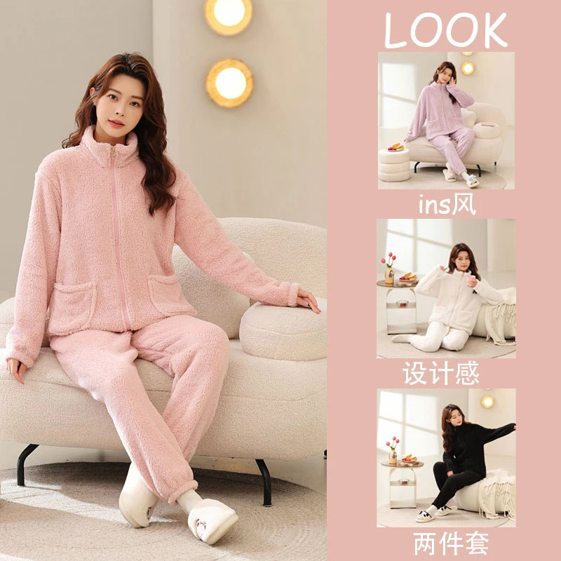 Explosions Autumn and Winter Thickened Pajamas Warm Simple Home Clothes Couple Men and Women Can Wear suit