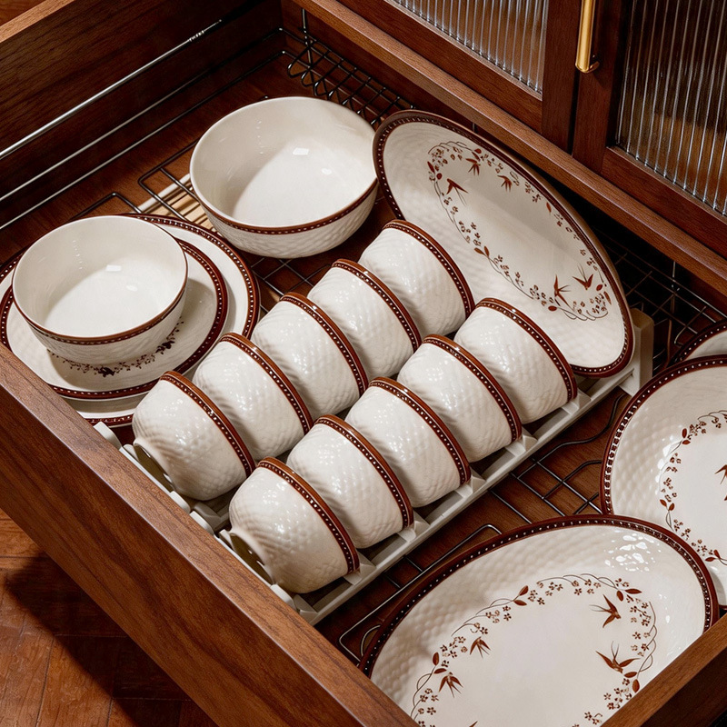 New Chinese-style ceramic tableware set for home use, bowls, plates, and dishes, vintage high-end housewarming and wedding gift box New Chinese-style ceramic tableware set for home use, bowls, plates, and dishes, vintage high-end housewarming and wedding gift box