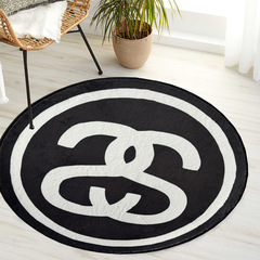 Short-haired plush cashmere corduroy non-woven anti-slip point-molded bottom round foldable black and white digital cross-border rug floor mat