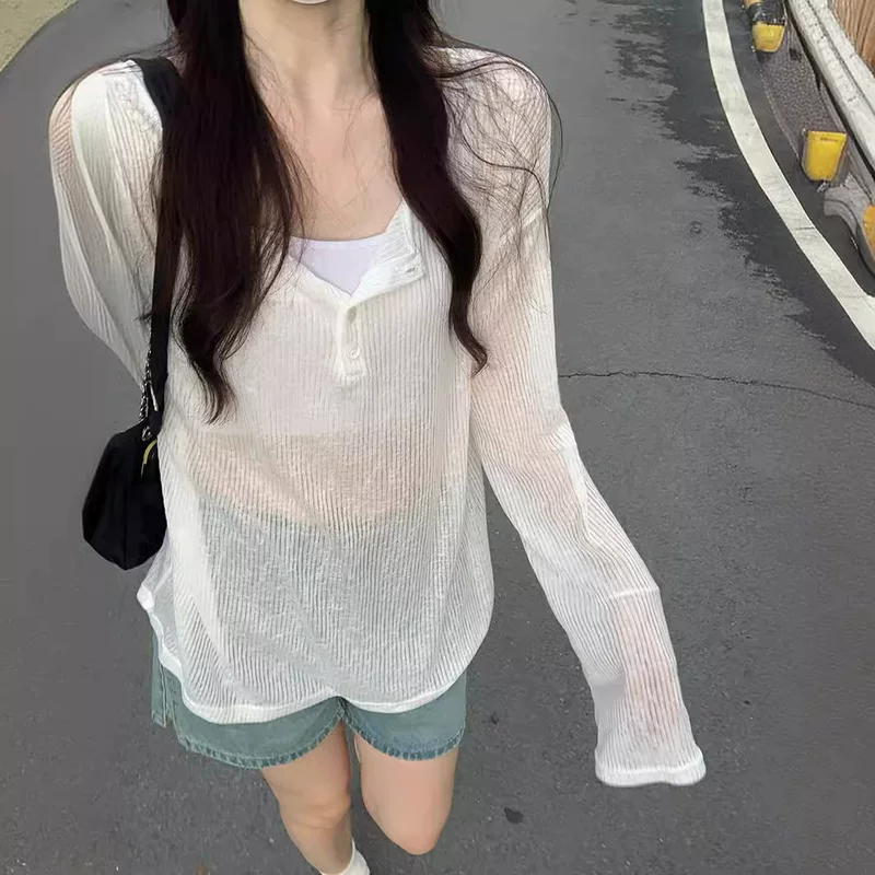Long-sleeve, summer thin sweater, backless, 2024 years, oversize, sun protection