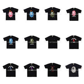 跨境批发高质量热销 潮牌BAPE280克 猿头鲨鱼印花纯棉上衣T恤短袖