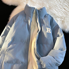 2023冬季新款羊羔绒男生棉服两面穿韩版宽松立领保暖情侣款外套女