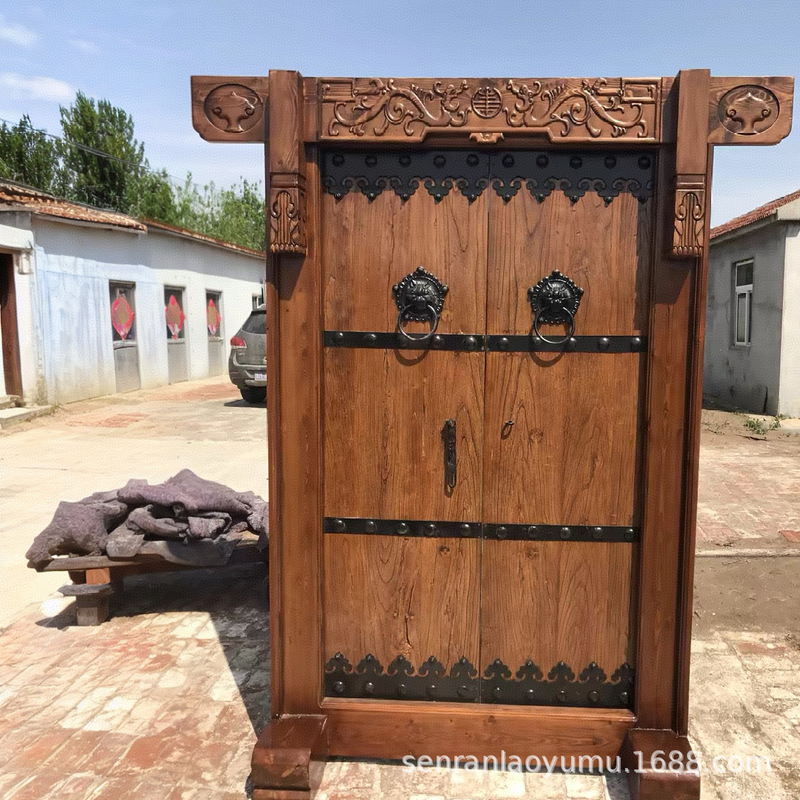 Old Elm Antique Chinese Style Door Solid Wood Courtyard Door Villa Entrance Tea House Self-built Old Style Door Club Old Elm Antique Chinese Style Door Solid Wood Courtyard Door Villa Entrance Tea House Self-built Old Style Door Club