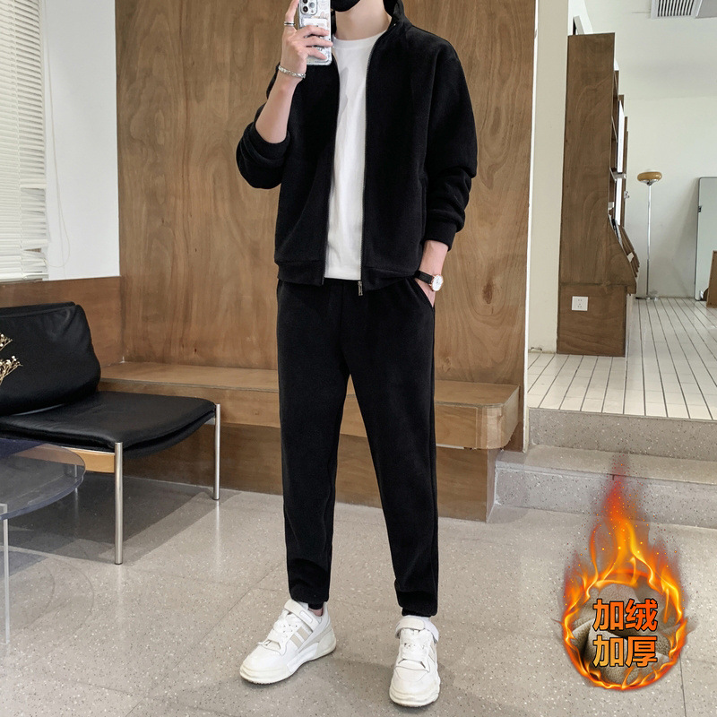 캐주얼 세트 남자 가을 겨울 기모 두꺼운 청소년 플러스 사이즈 남자 스포츠 운동복 바지 느슨한 세트