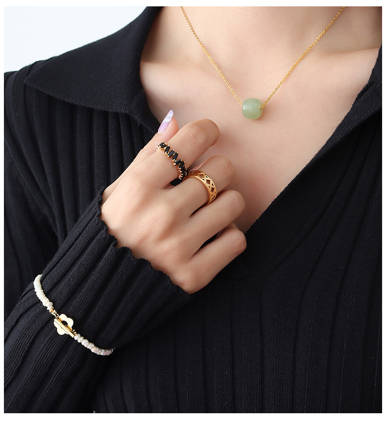 Wedding, Travel Occasion Titanium Steel Material Retro Jade Pendant Titanium Steel 18k Gold Necklace Bracelet