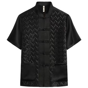 Xiangyunsha Summer Tang Suit Men's Short-Sleeved Chinese Style National Trend Stand-Up Collar Shirt Men's Retro National Trend Handmade Button-Down Shirt