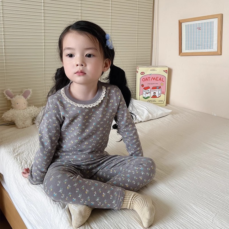 德绒保暖秋衣裤女童碎花家居服长袖长裤套装睡衣春秋新款两件套潮|undefined