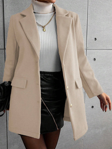 Women's Wool Coat with Suit Collar, Spring and Autumn Thick Frock Coat, Plain Color, Literary Style