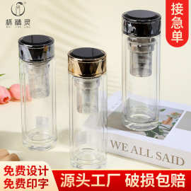 水杯轻奢高级感玻璃杯带把手高硼硅玻璃办公杯茶叶分离可刻字水杯