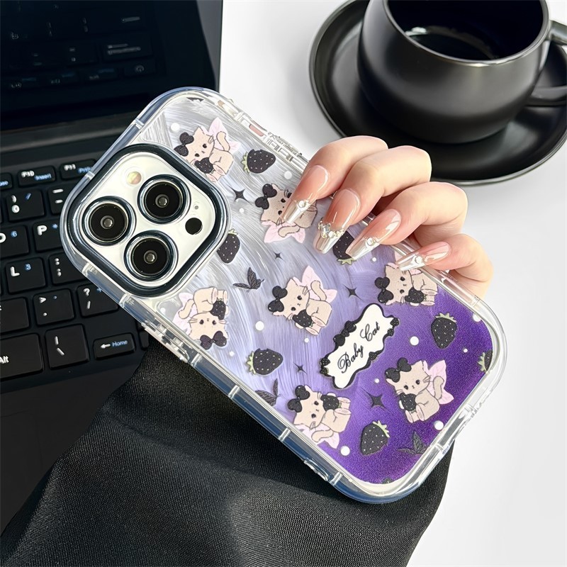 Funda para teléfono móvil iPhone 17 Air, 16 Pro, Huawei, diseño de niña linda, 15, con estampado de plumas, lunares y gato.