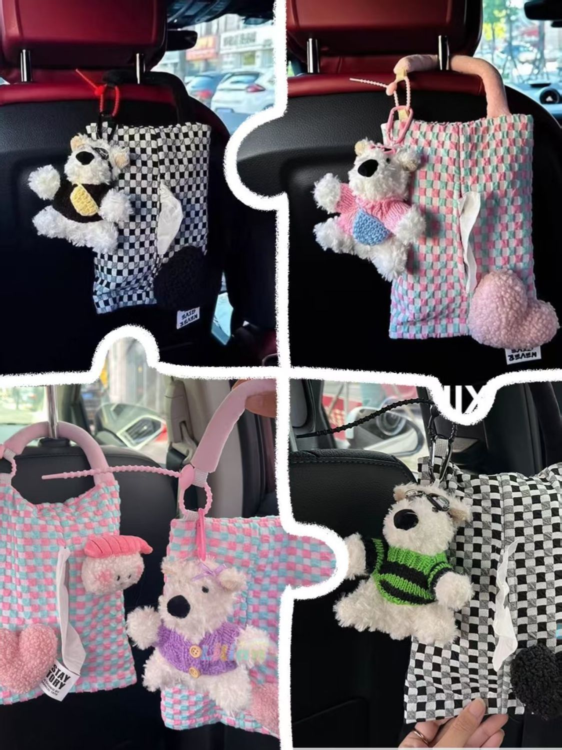 Cute Doodle Dog Car Tissue Holder, Car Hanging Bag Tissue Box, In-Car Seat Tissue Bag, Hanging Tissue Box