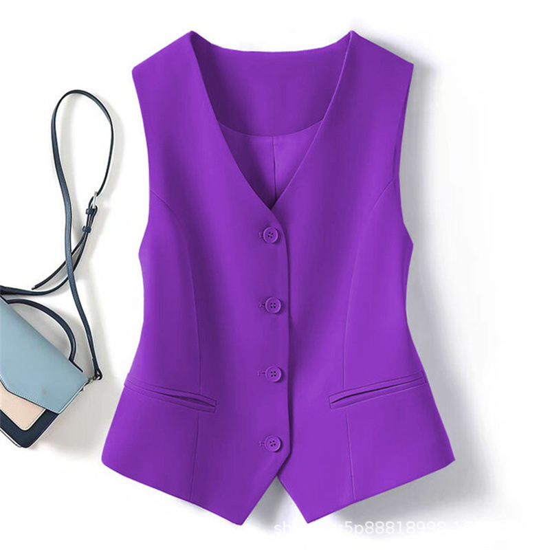 Traje chaleco de mujer 2025 primavera y otoño nuevo delgado plegado para usar hombro de mujer gris corto clip de caballo image 3