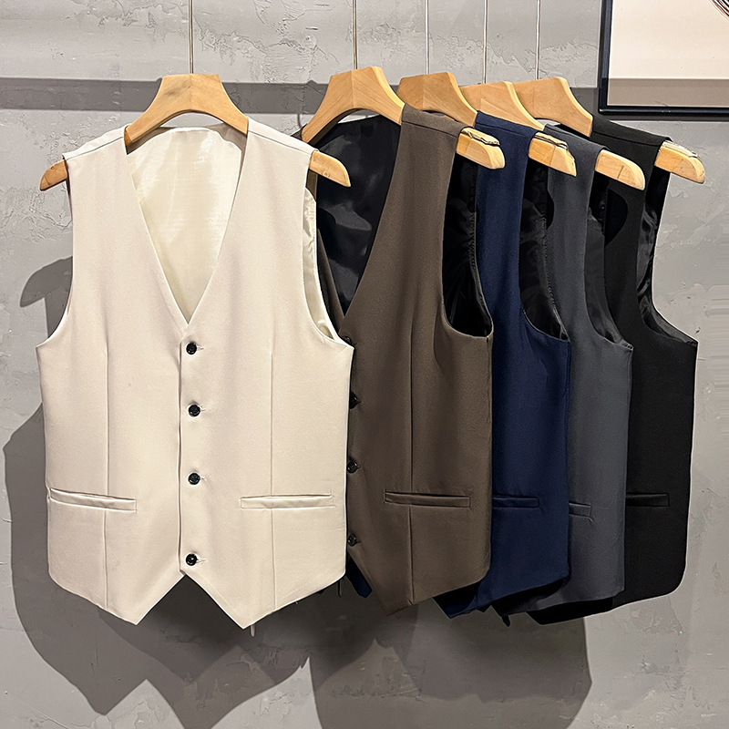 Solid Color Slim-fit Suit Vest Men's Spring and Summer Korean Style V-neck Sleeveless Waistcoat Vest