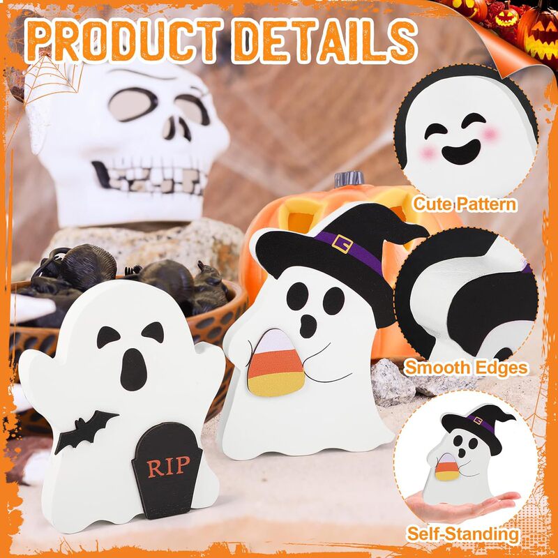 ハロウィンかわいいゴーストサインレイヤードトレイデコレーション、木製ゴーストハロウィンパーティー雰囲気装飾|undefined