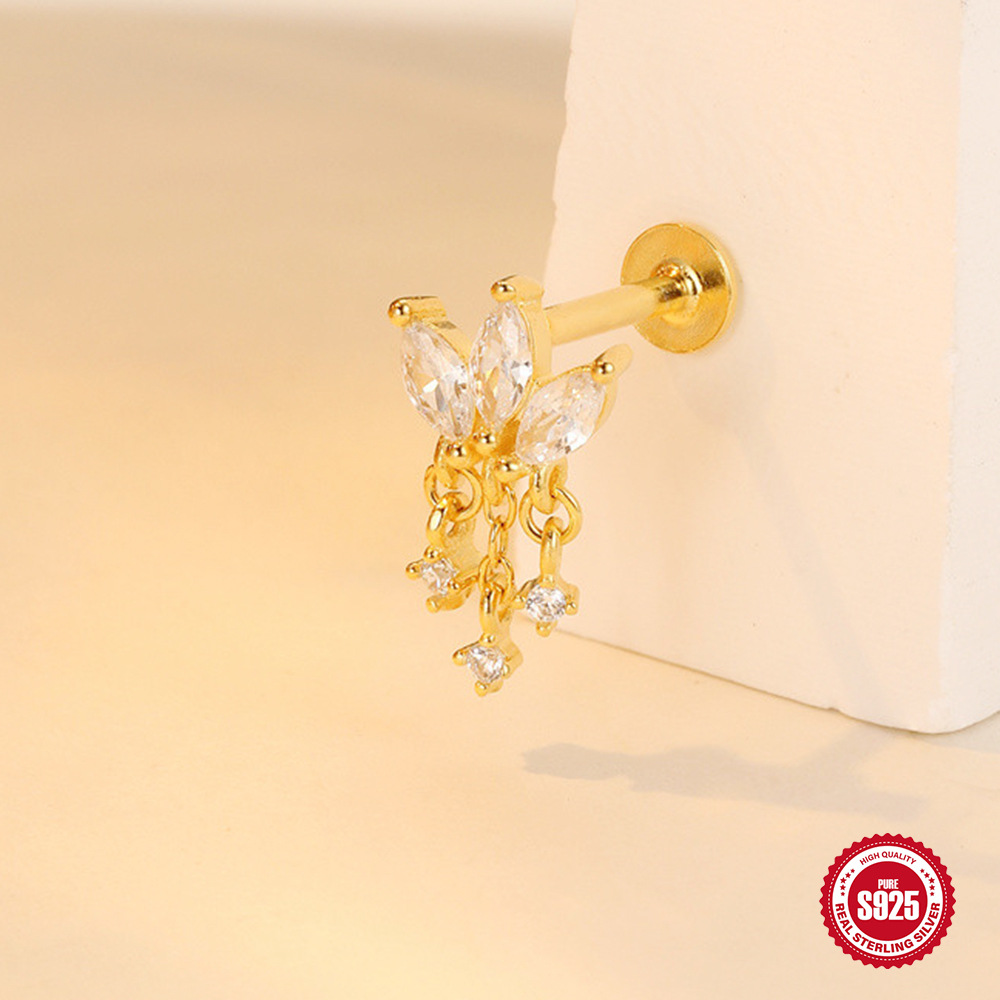 Nuevo estilo europeo y americano s925 plata de ley uso diario estrella de cinco puntas borlas con incrustaciones de diamantes cartílago espiral perforador aretes mujer