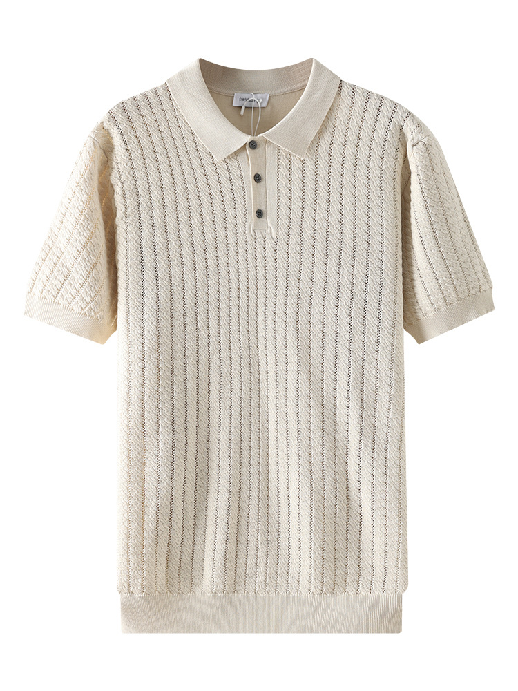 2026 nuevo polo de punto de verano hombre manga corta retro estriado collar transpirable de negocios chaqueta casual
