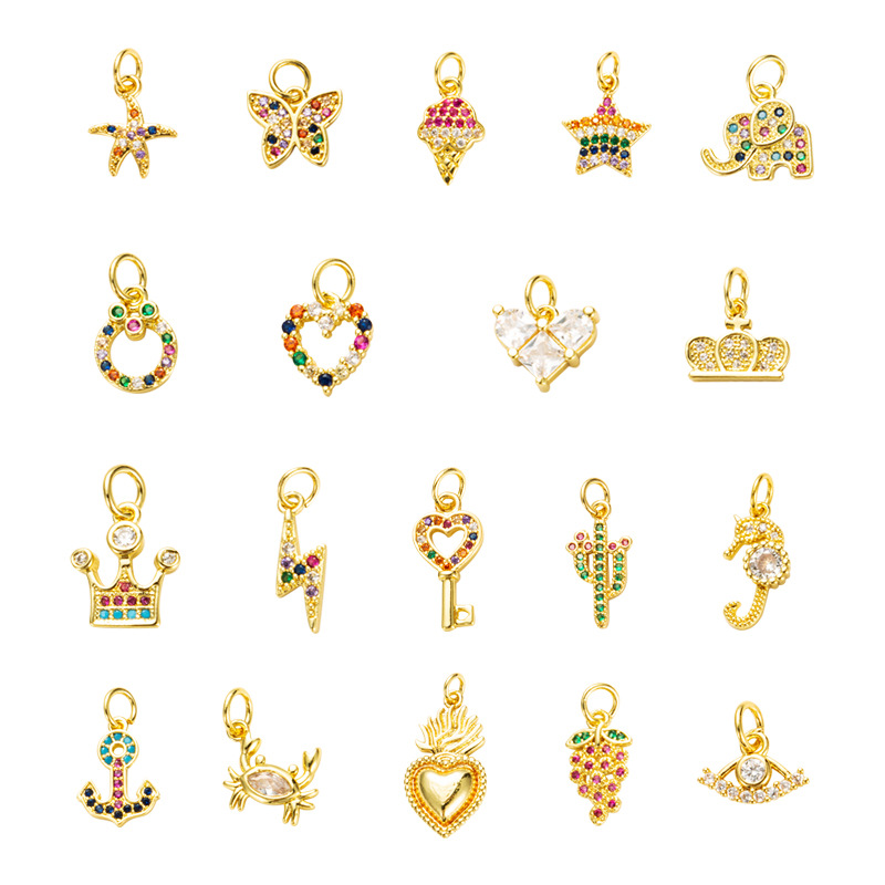 Nihaojewelry wholesale accessories star butterfly eye crown anchor lock copper zircon pendantpicture21