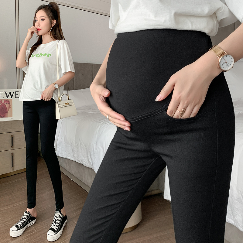 76#孕婦小腳褲春秋季鉛筆褲打底褲魔術褲休閒修身潮媽九分褲