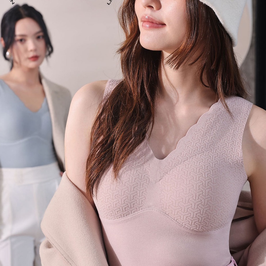 가을 겨울 신상 캐시미어 실크 따뜻한 조끼 이음매 없는 고정 컵 번트 플라워 디자인 틈새 이너 탑
